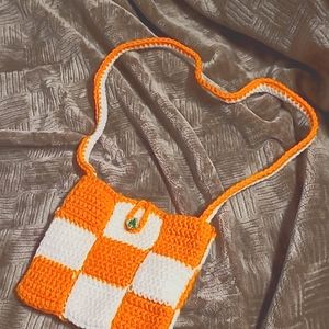 Handmade Crocheted bag 6x6 inch, 31 inch shoulder strap